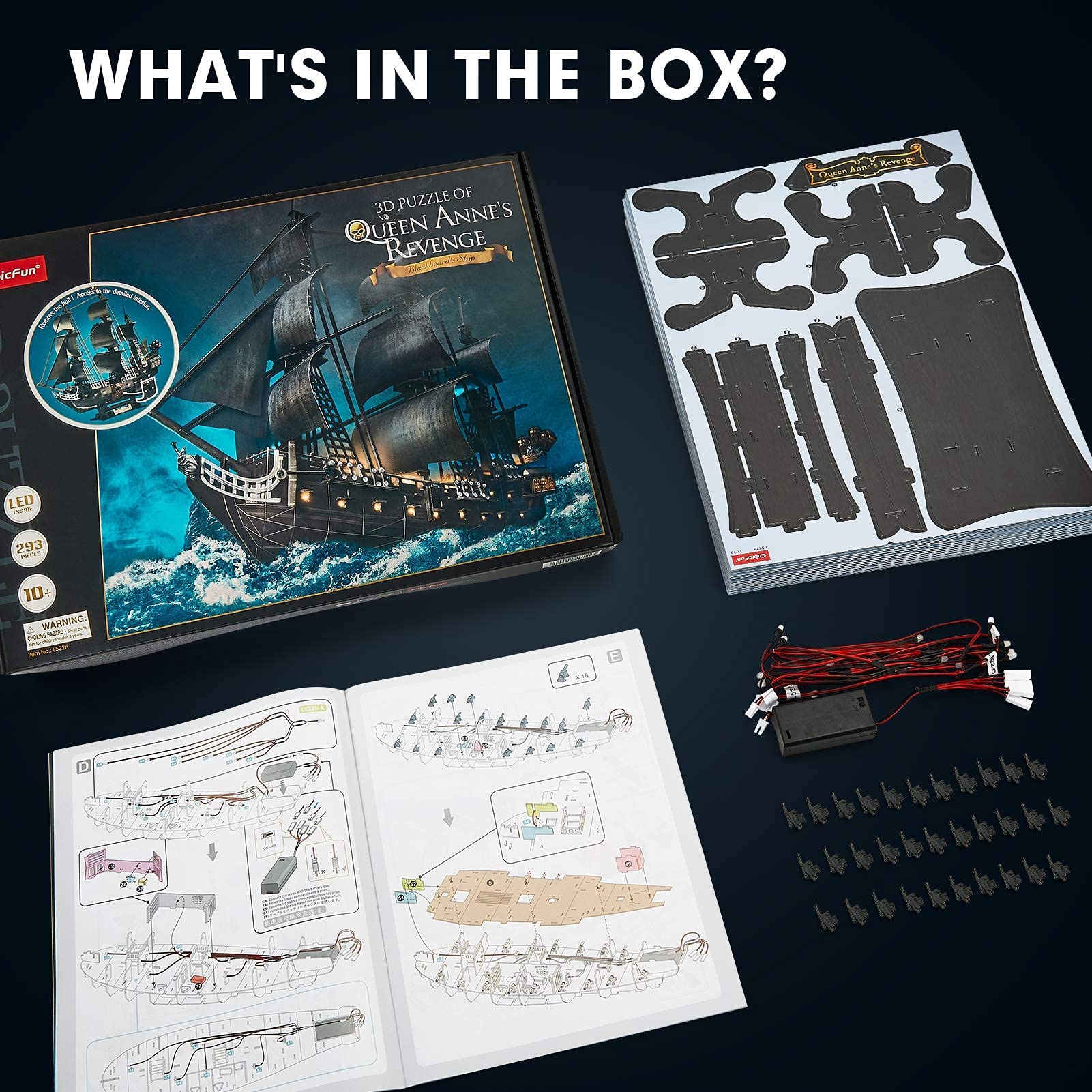 CubicFun LED Pirates of the Caribbean Flying Dutchman Model Kits for Adults to Build 3D Jigsaw Puzzles Ship Model Building Gifts for Adults Kids Girls Boys - 360 Pieces