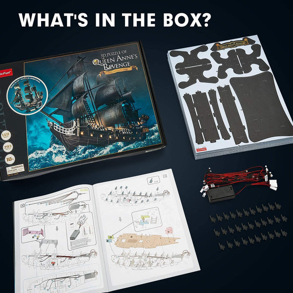 CubicFun LED Pirates of the Caribbean Flying Dutchman Model Kits for Adults to Build 3D Jigsaw Puzzles Ship Model Building Gifts for Adults Kids Girls Boys - 360 Pieces