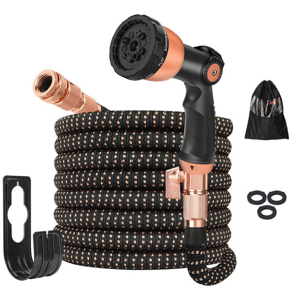Expandable Garden Hose Pipe - 100ft Flexible Hosepipes for Garden with 3/4", 1/2" Solid Brass Fittings,Leakproof Expanding Water Pipe with 10 Modes