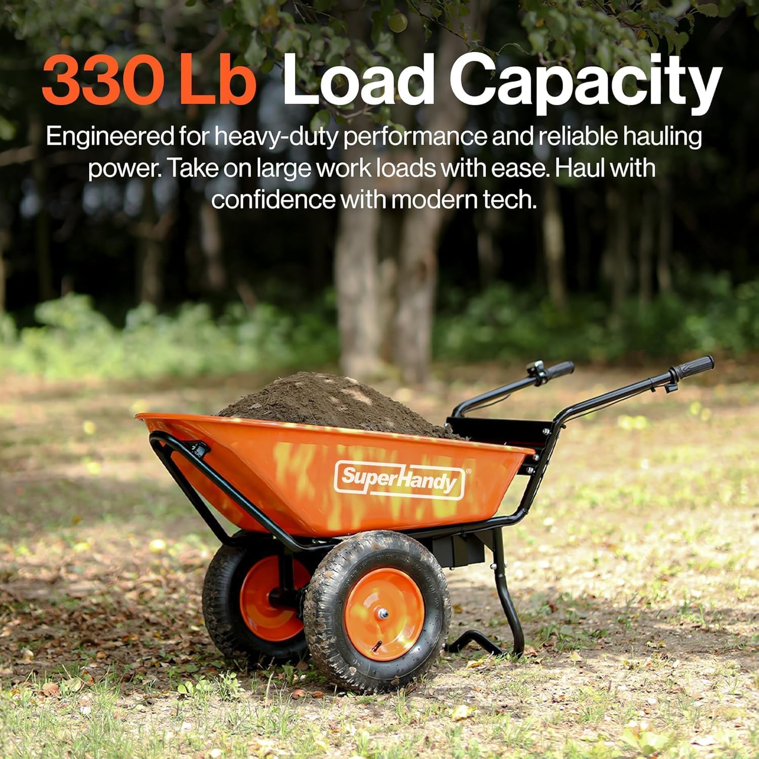 SuperHandy Electric Wheelbarrow – 48V Li-Ion Battery, 150kg Capacity, 85L Steel Powder Coated Tub, Material & Debris Hauler Utility Cart