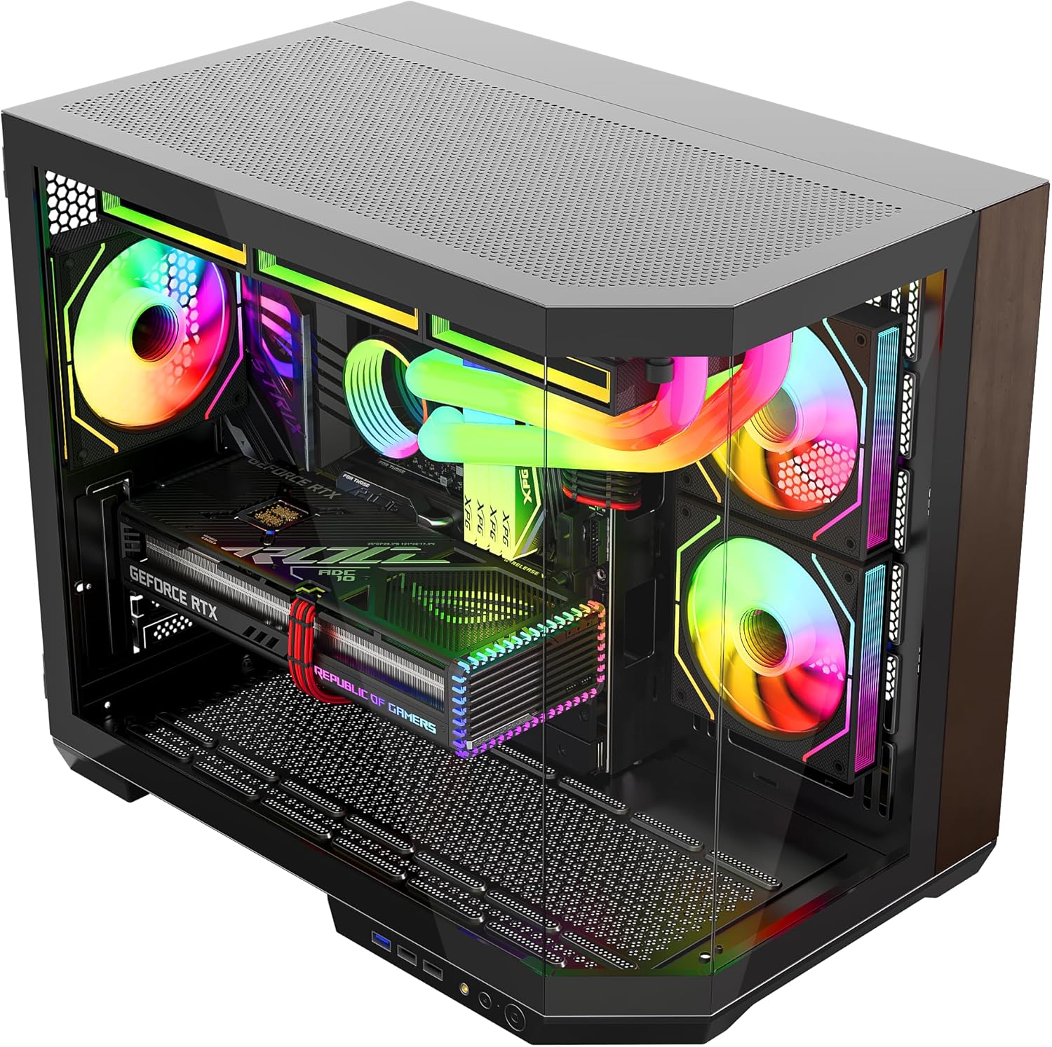 IONZ APEX Vision - PC Gaming Case, M/ATX Mini Tower, Dual Chamber with 6 ARGB PWM Fans - LCD Screen | Supports 240 mm AIO, White