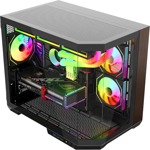 IONZ APEX Vision - PC Gaming Case, M/ATX Mini Tower, Dual Chamber with 6 ARGB PWM Fans - LCD Screen | Supports 240 mm AIO, White