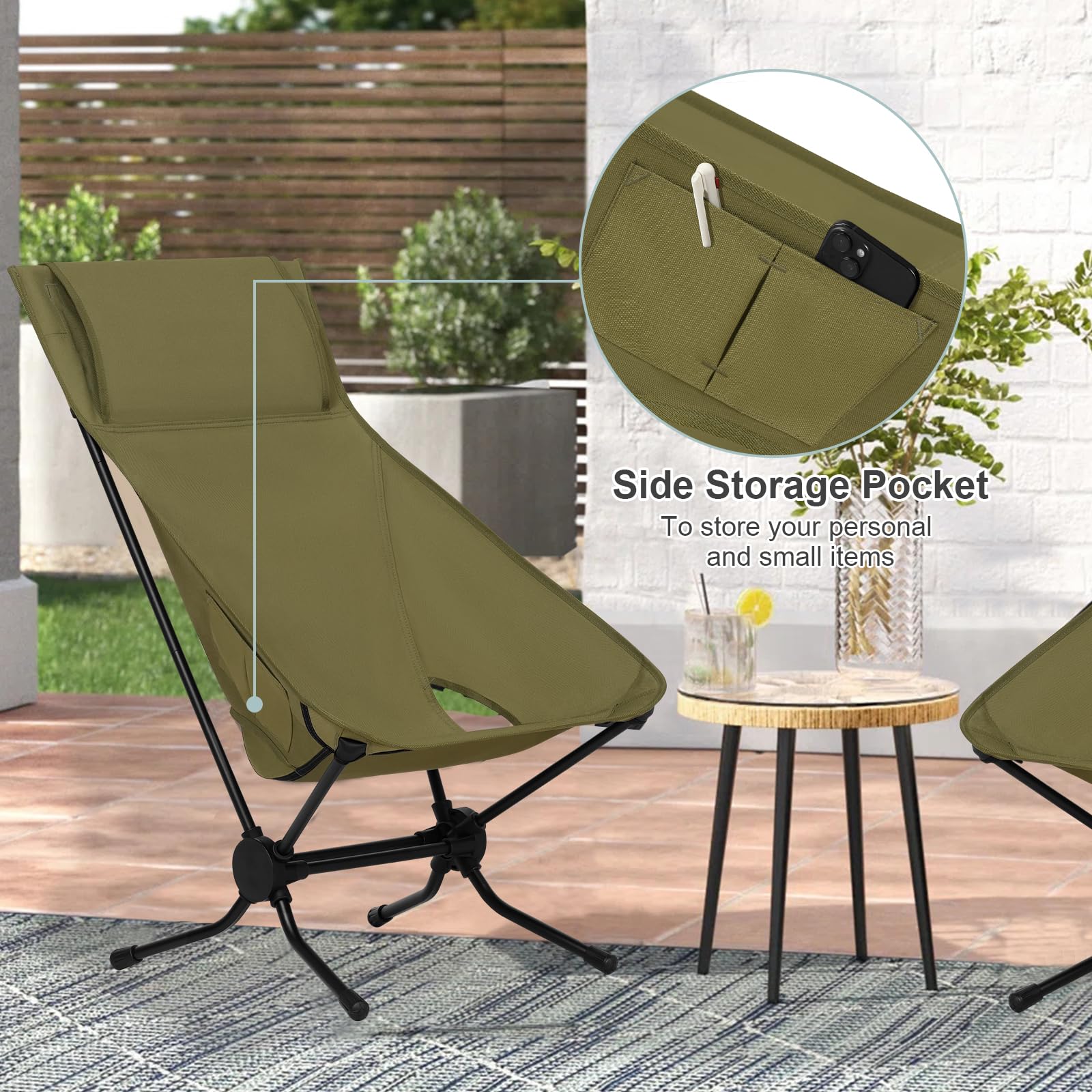 WOLTU Folding Camping Chair, Ultra Lightweight Alu Outdoor Chair, High Back, Portable Chair with Carrying Bag for Fishing, Picnic, Hiking, Heavy Duty 150kg Capacity, Black