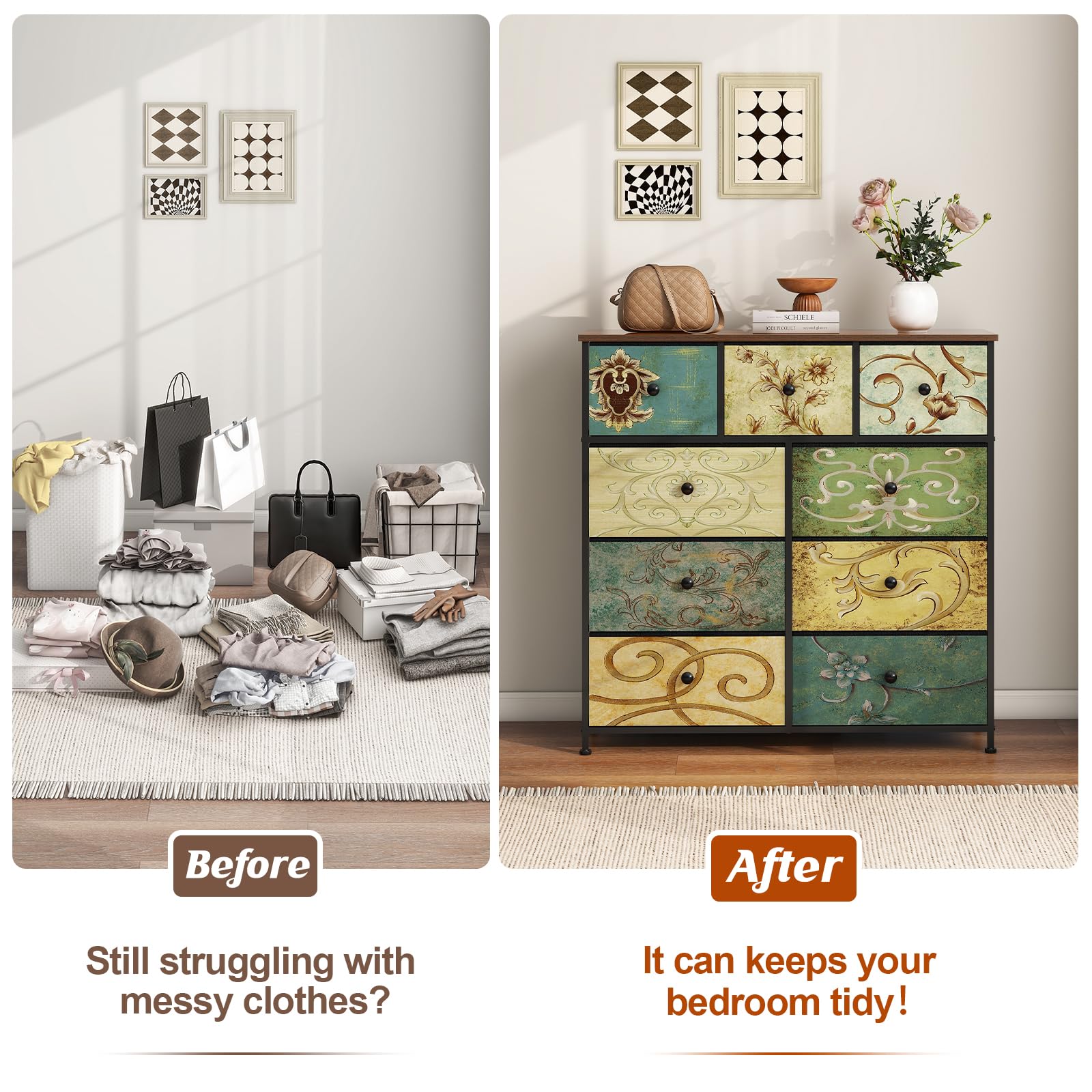 LYNCOHOME Chest of Drawers Bedroom Furniture with 9 Drawers Fabric Storage Organizer Unit for Living Room, Bedroom, Closet Easy to Assemble