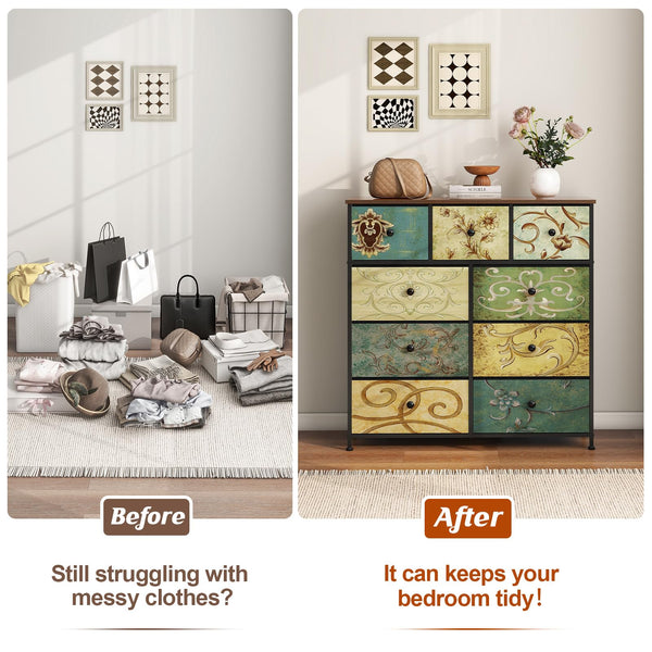 LYNCOHOME Chest of Drawers Bedroom Furniture with 9 Drawers Fabric Storage Organizer Unit for Living Room, Bedroom, Closet Easy to Assemble