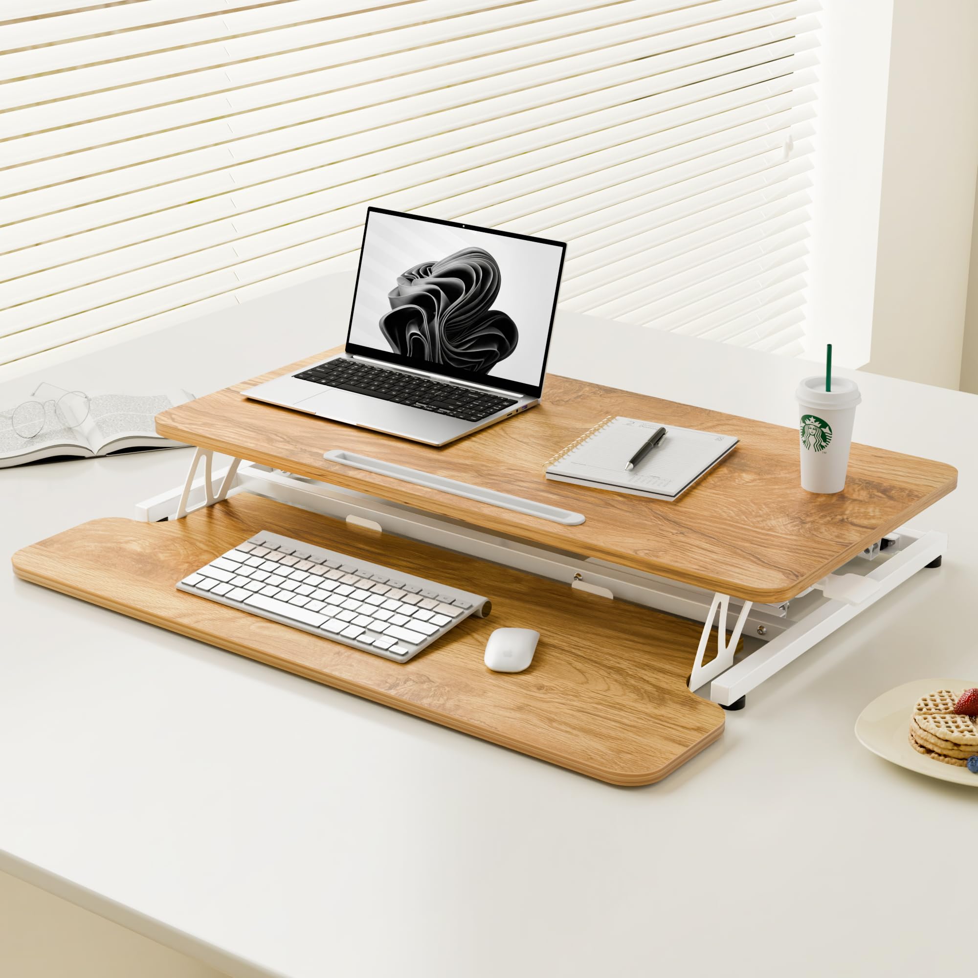 ERGOMAKER Standing Desk Converter, 36"/91cm Wide Height Adjustable Quick Sit to Stand Up Desk Riser for Dual Monitor