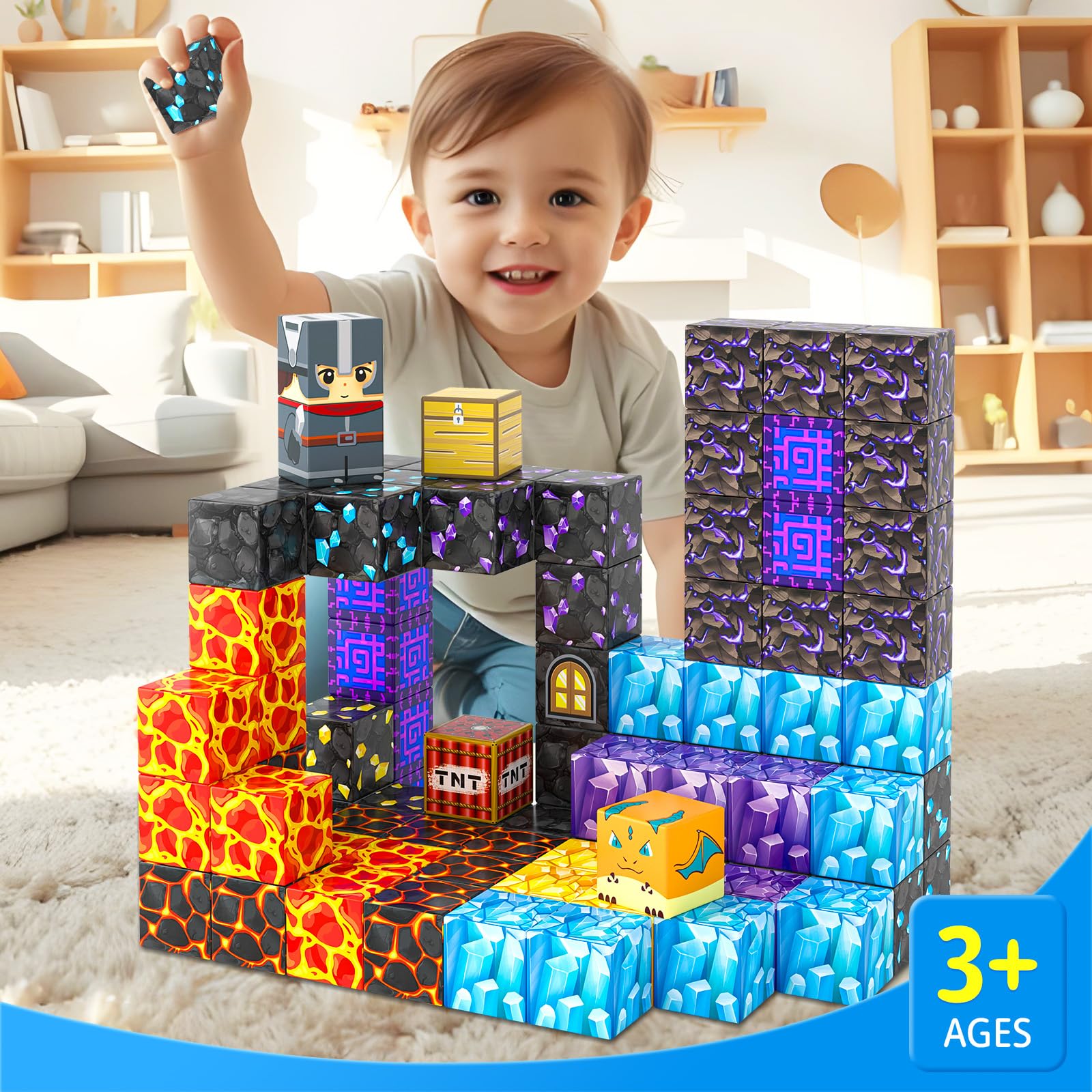 Magnetic Blocks - Build Mine Magnet World Magic Portal Set, Magnetic Tiles Building Blocks Toddler Toy STEM Sensory Outdoor Toys for 3+ Year Old Boys & Girls, Creative Kids Games Kids Toys