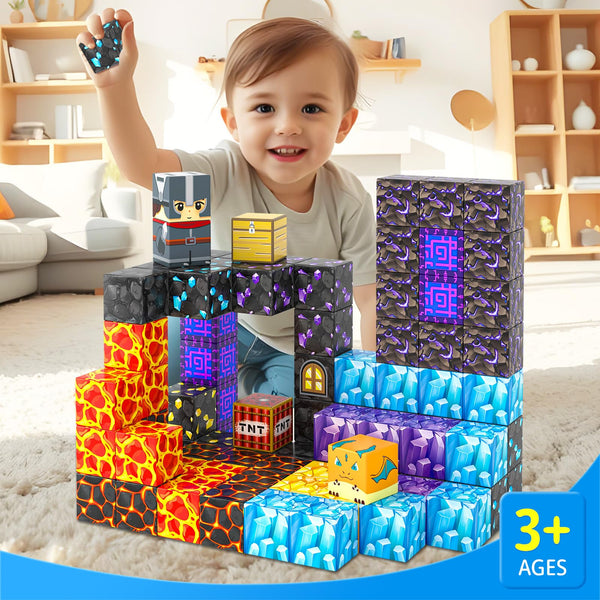 Magnetic Blocks - Build Mine Magnet World Magic Portal Set, Magnetic Tiles Building Blocks Toddler Toy STEM Sensory Outdoor Toys for 3+ Year Old Boys & Girls, Creative Kids Games Kids Toys