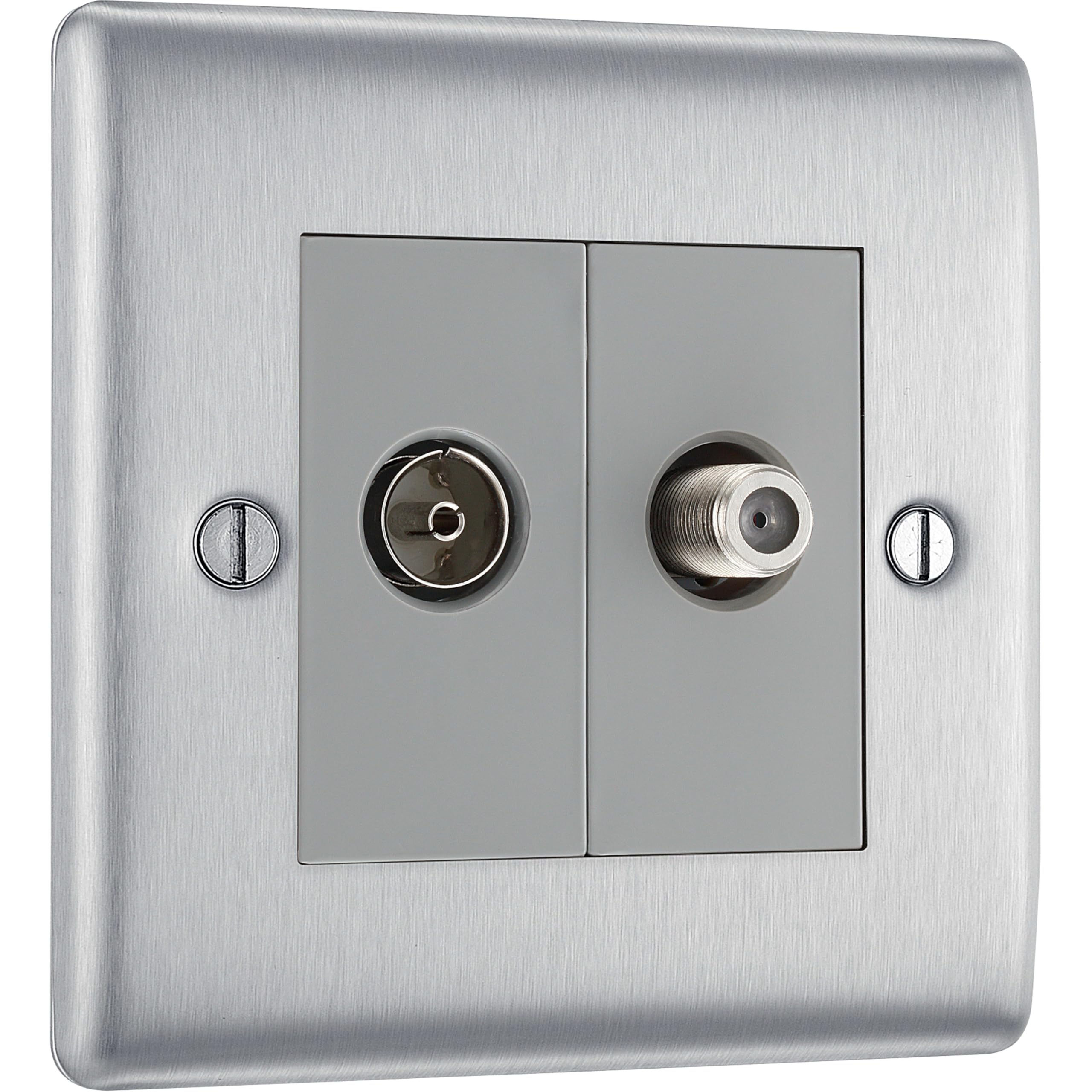 BG Electrical Cooker Switch with Socket and LED, Cooker Control Unit, Control Socket, Double Pole, Raised Profile, Round Edges, Nexus Metal, Brushed Steel, Grey Inserts, 45A, NBS70G