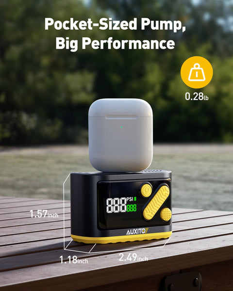 AUXITO Bike Pump,Mini Electric Bicycle Pump with Guage 20s Fast Inflate,120PSI Bike Tire Pump with Presta & Schrader Valve Adaptor, Bike Accessories for Road Mountain Bike, E-Bike, Motorcycle