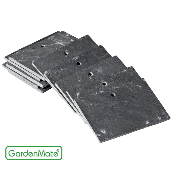 GardenMate Set of 10 Modern Style Slate Plant Labels (10x7 centimetres) Hanging from a Stainless Steel Metal Rod (55 centimetres)