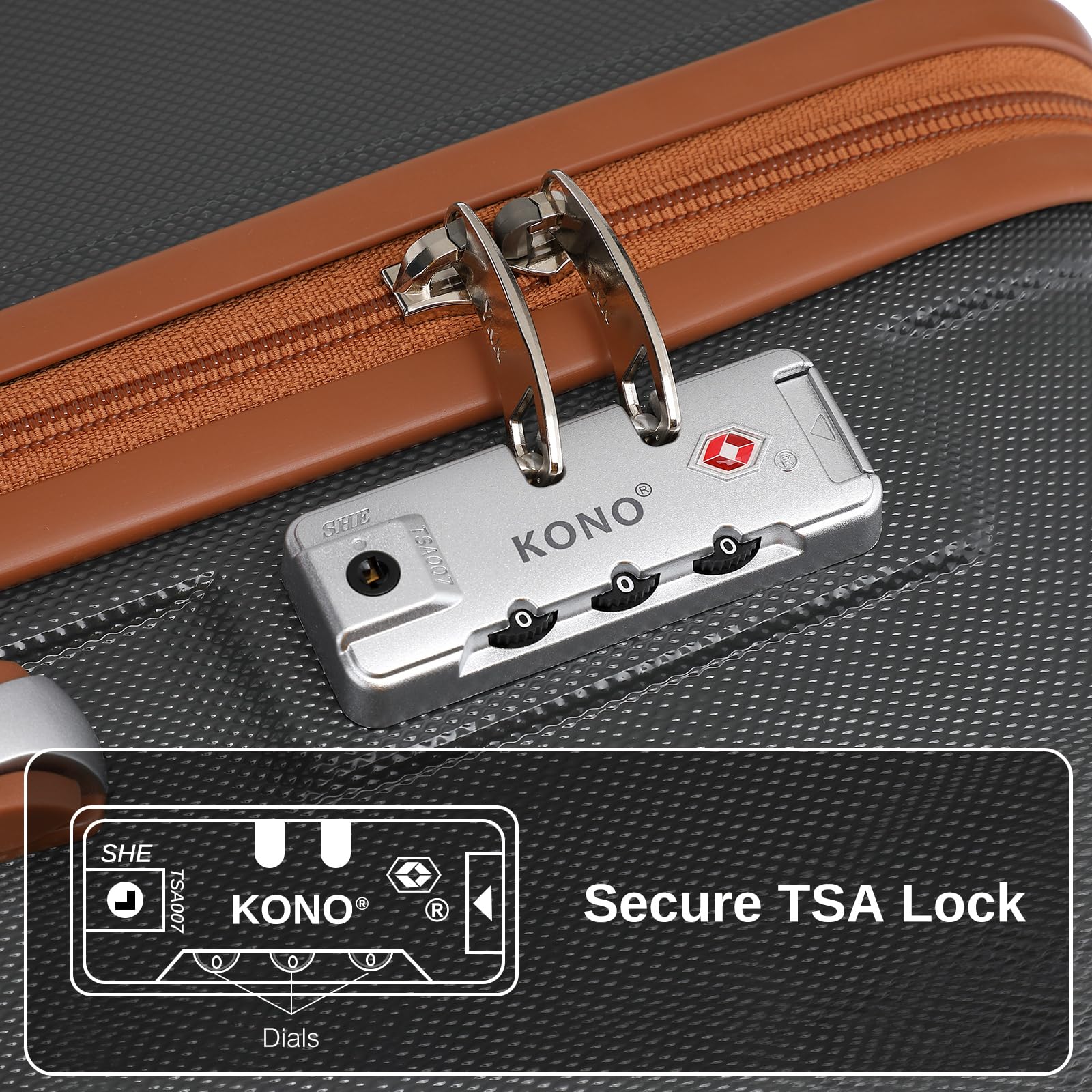 Kono Travel Luggage Sets of 6 Piece Lightweight ABS Hard Shell Trolley Case with TSA Combination Lock 20" 24" 28" Suitcase + 12" Beauty Case + Duffel Bag & Toiletry Bag (Cream White)