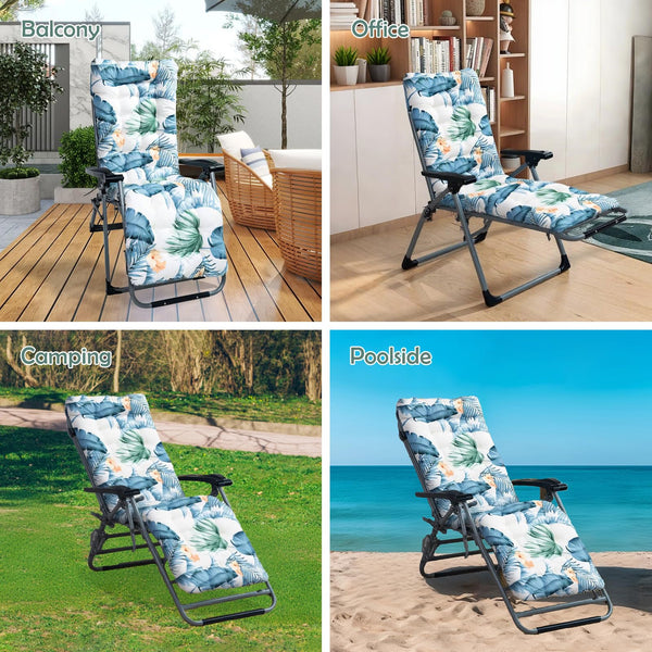 High Back Sun Lounger Replacement Cushion: 170x53 cm Padded Soft Non Slip Ties Outdoor Indoor Use for Reclining Garden Chair Patio Beach Porch Furniture