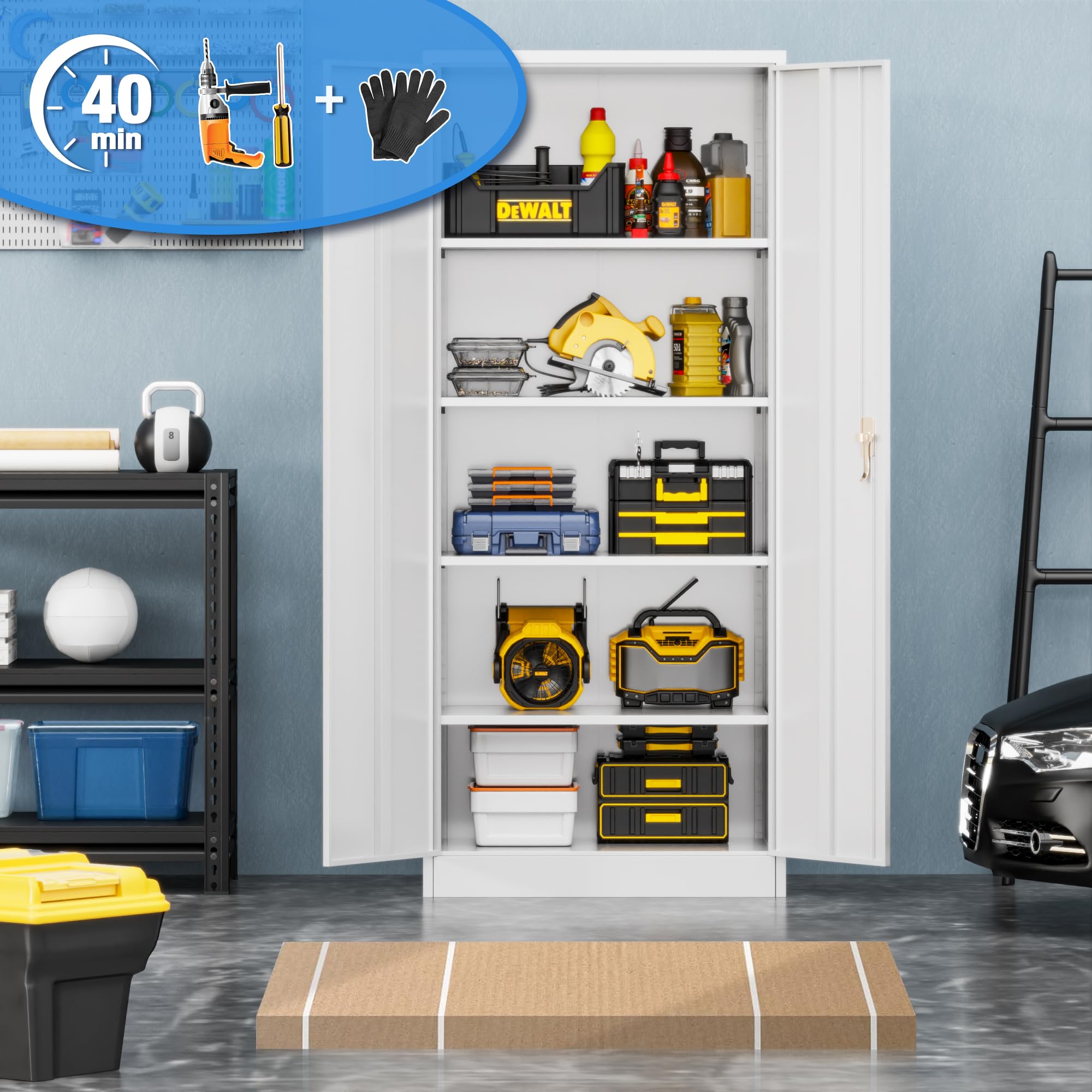 Metal Storage Cabinet with 2 Door and 3 Adjustable Shelves,140X80x40CM Steel Cabinet for Warehouse,Garage,Home,Office,Easy Assemble Required(Black/White)