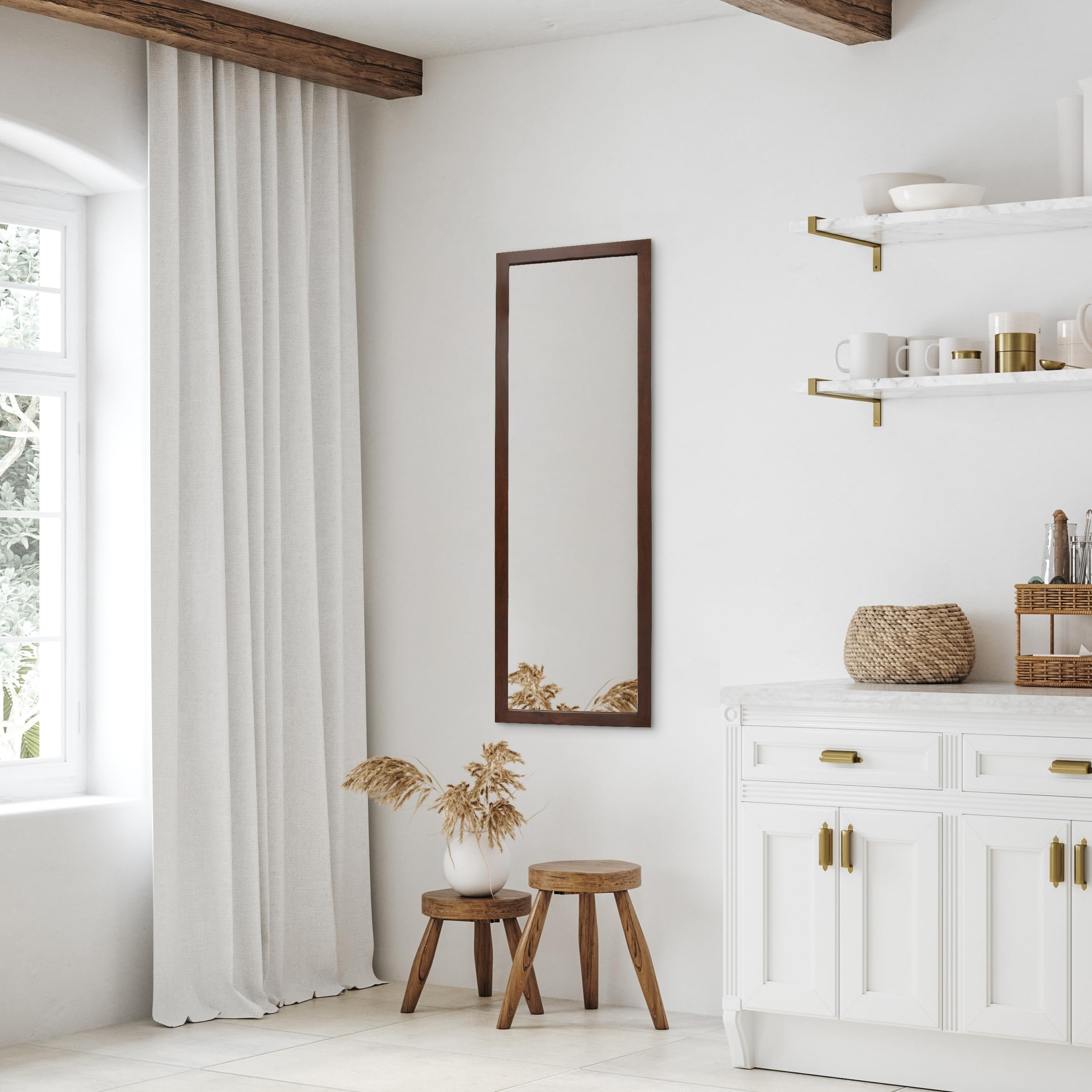 Home Selections Wooden Full Length Wall Mounted Mirror - Brown - 35x110cm