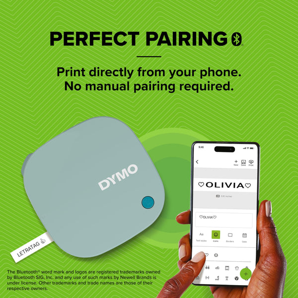 Dymo LetraTag 200B Bluetooth Label Maker | Compact Label Printer | Connects Through Bluetooth Wireless Technology to iOS and Android | Includes 1 White Paper Label Tape | Black