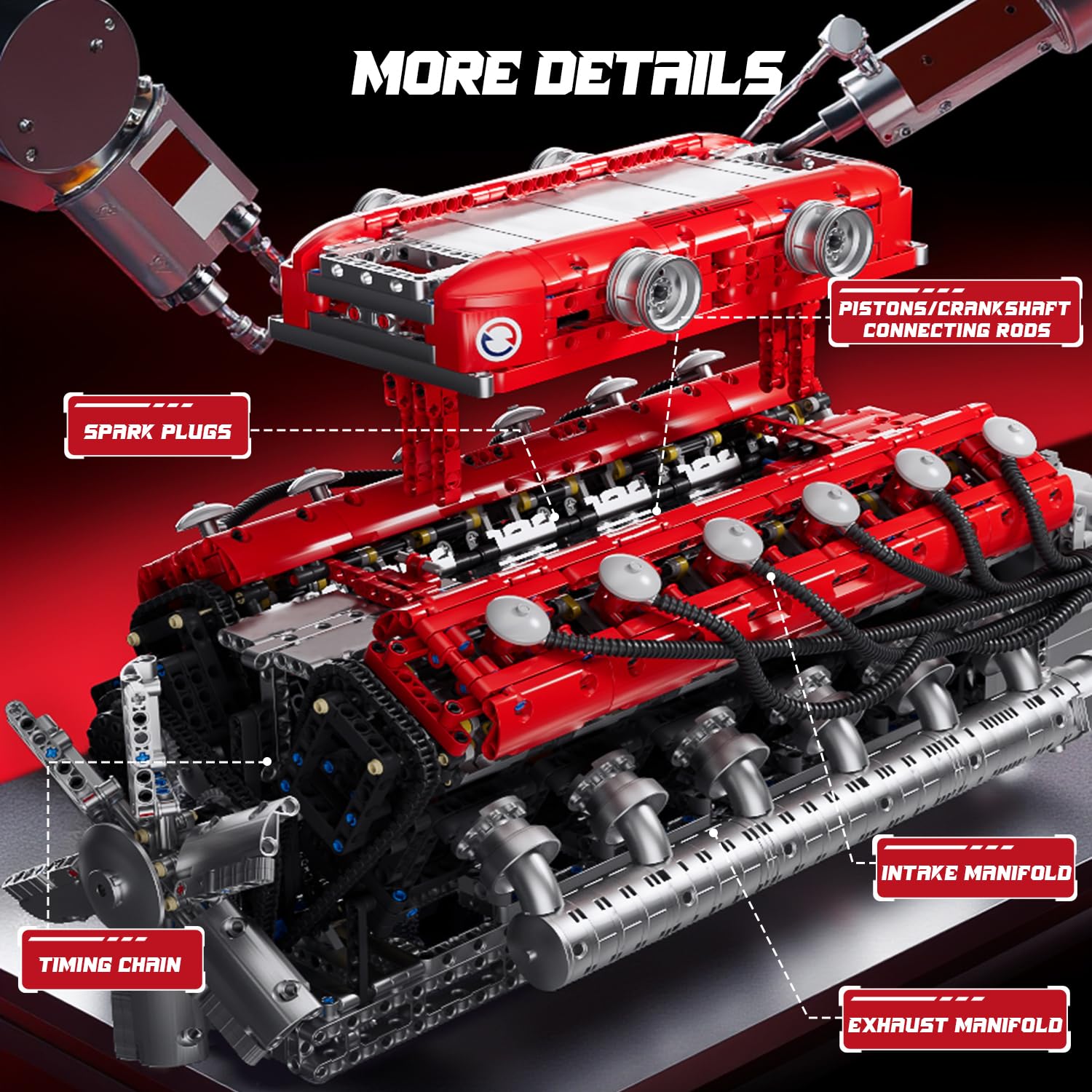 Mould King V12 Engine Building Block Sets, V12 Engine Model Kit That Runs, MOC Engineering Model Building Kit with Battery and Motor, Engineering Building Blocks for Adults (3472 PCS)