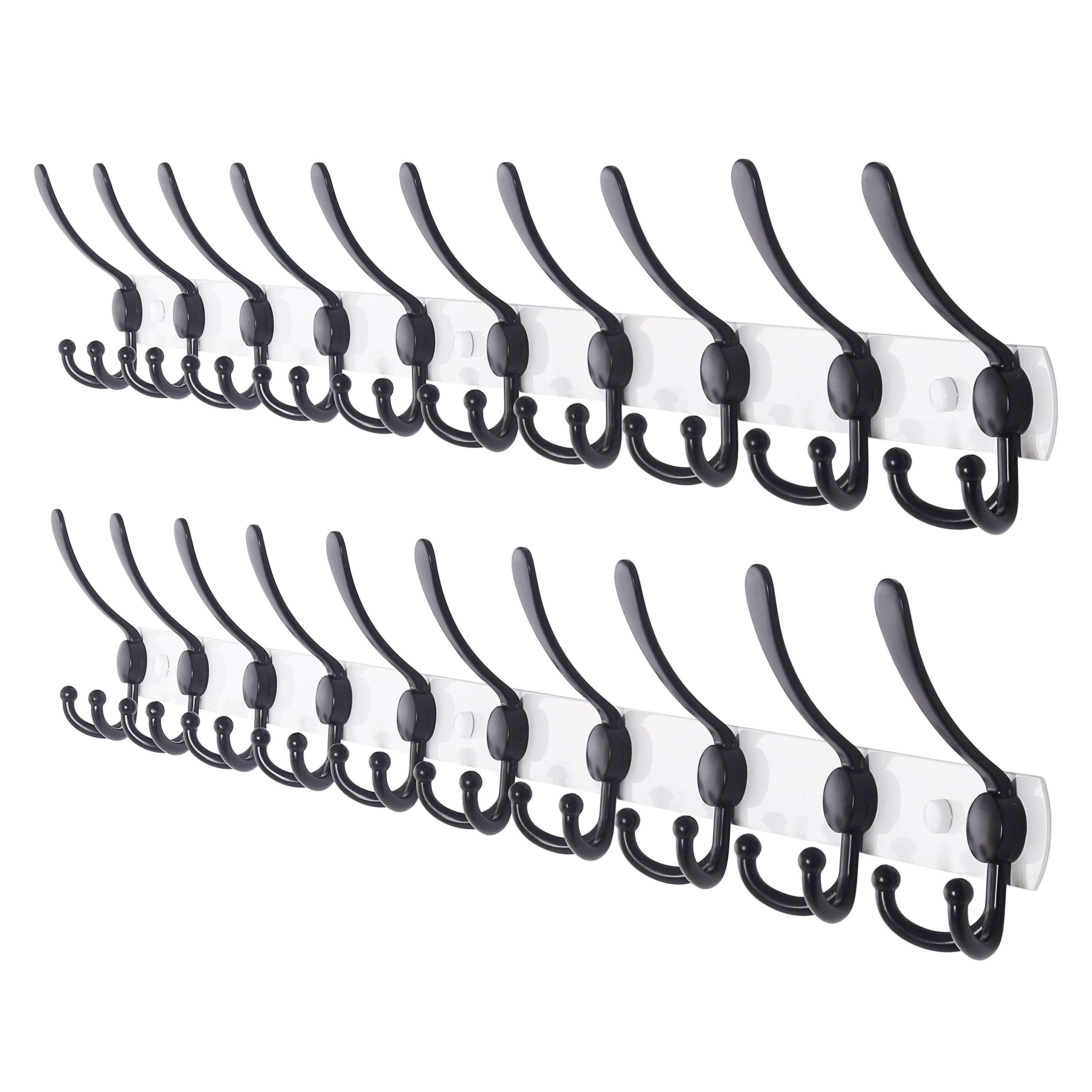 Dseap Wall Mounted Coat Rack - 96cm Long 10 Tri Hooks, Heavy Duty Stainless Steel Metal Coat Hanger Rail Wall Hooks for Coats Hats Clothing Clothes