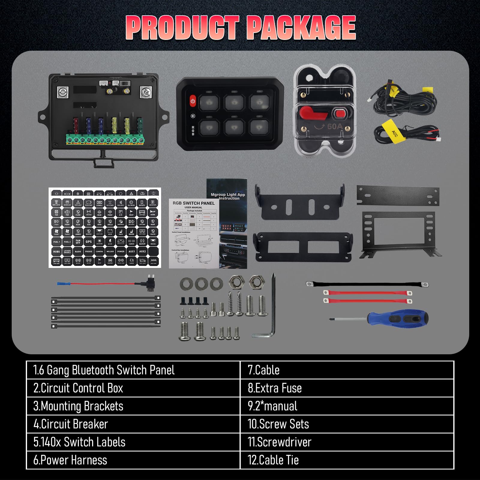 Chelhead RGB 6 Gang Switch Panel with APP Control, Universal Circuit Control Relay System, Multi-Function Bluetooth Remote Switch Panel, Compatible with Truck Boat SUV RV Trailer Marine ATV UTV