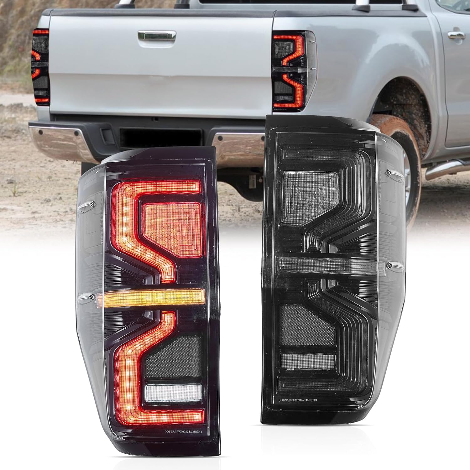 VLAND LED Tail Lights for Ranger T6 T7 T8 XL XLT Wildtrak 2012-2018 Rear Lights Lamp Assembly with Sequential Indicator (12-18 Somked)