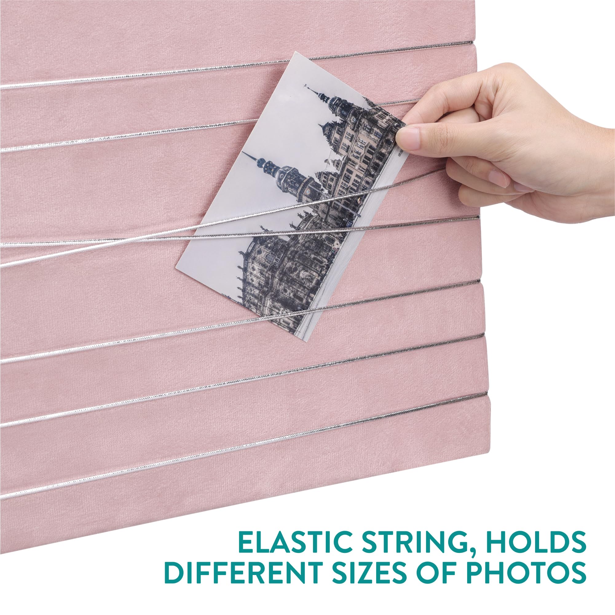 Navaris Photo Pin and Clip Board - Velvet Board for Hanging, Pinning, Displaying Photos, Pictures for Bedroom - Contemporary Pinboard - Pink, Large