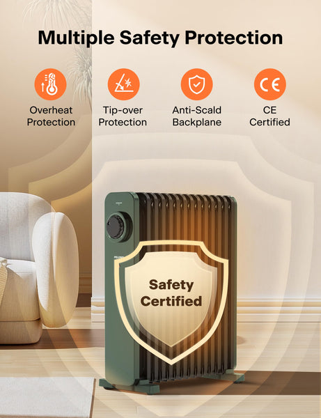 PELONIS Electric Radiator with Adjustable Thermostat and 3 Heat Settings, Oil Filled Heater with Overheat Protection (2500W, Knob Control)