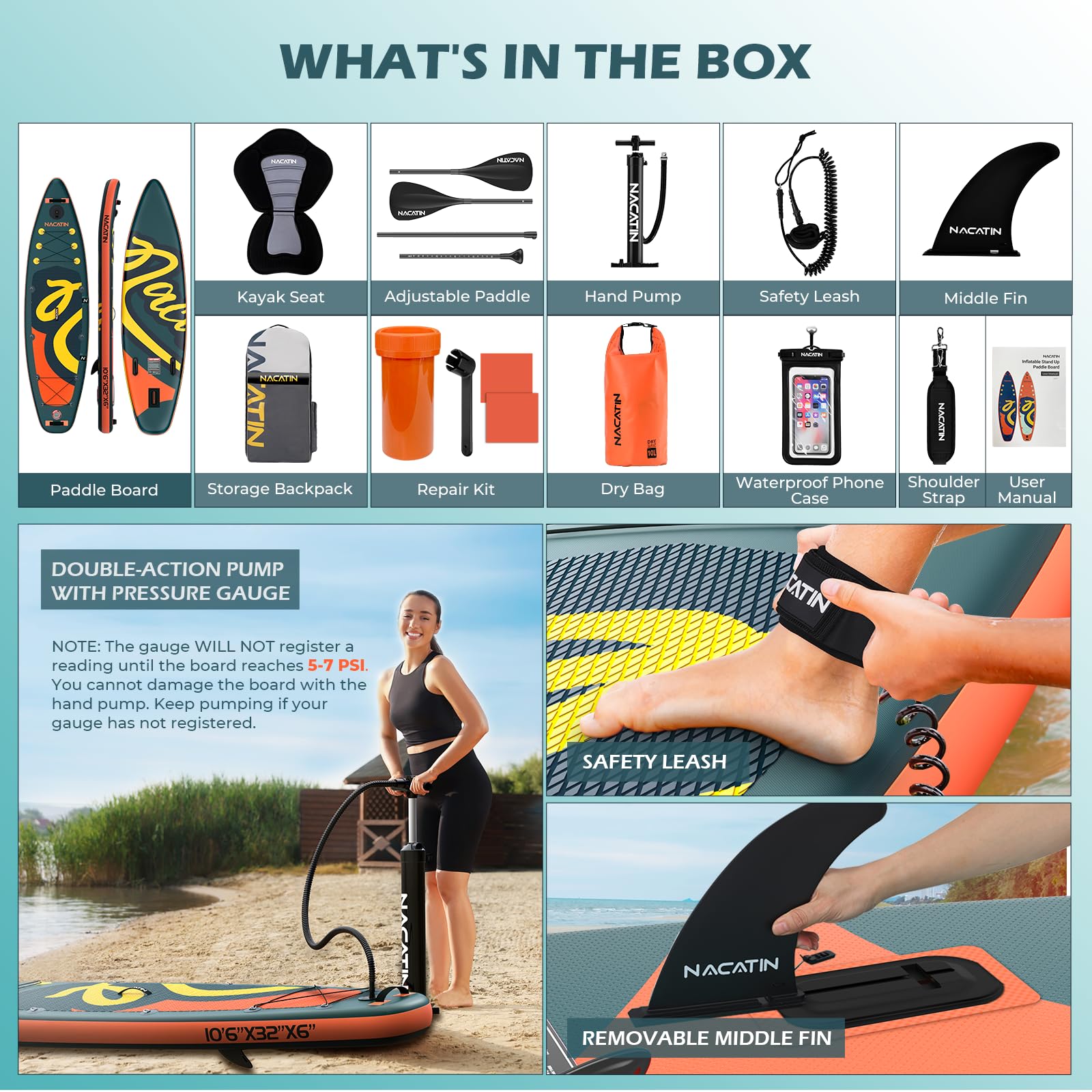 10'6" Inflatable Stand Up Paddle Board with Kayak Conversion Kit, Complete SUP Set Paddle Boards for Adults, with Single/Double Paddle, Kayak Seat, Backpack and More Accessories