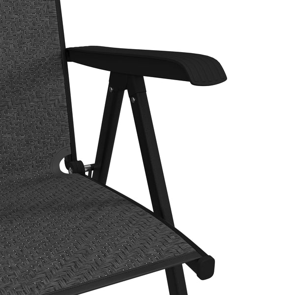 Outsunny Set of 2 Outdoor Wicker Folding Chairs, Patio PE Rattan Dining Armrests Chair set with 7 Levels Adjustable Backrest, for Outdoors, Camping, Brown