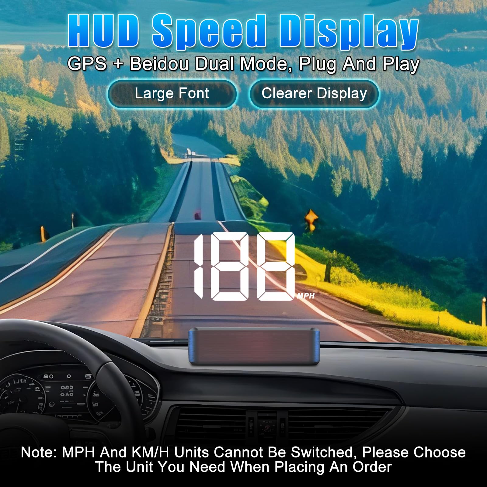 WODHMIEY HUD Speedometer Projector,Windshield Projector Speedometer HUD with GPS & Beidou, Auto Brightness Adjustment, 10Hz Refresh Rate, Clear Display with Sunshade, Automatic Startup White MPH