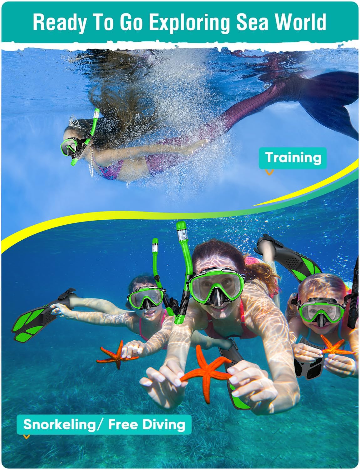 Lealinga Snorkel Set Adults Snorkel Mask Anti-Fog Panoramic View Diving Mask Dry Top Snorkel Kit with Travel Bag Diving Set for Snorkeling Scuba Diving Swimming Travel