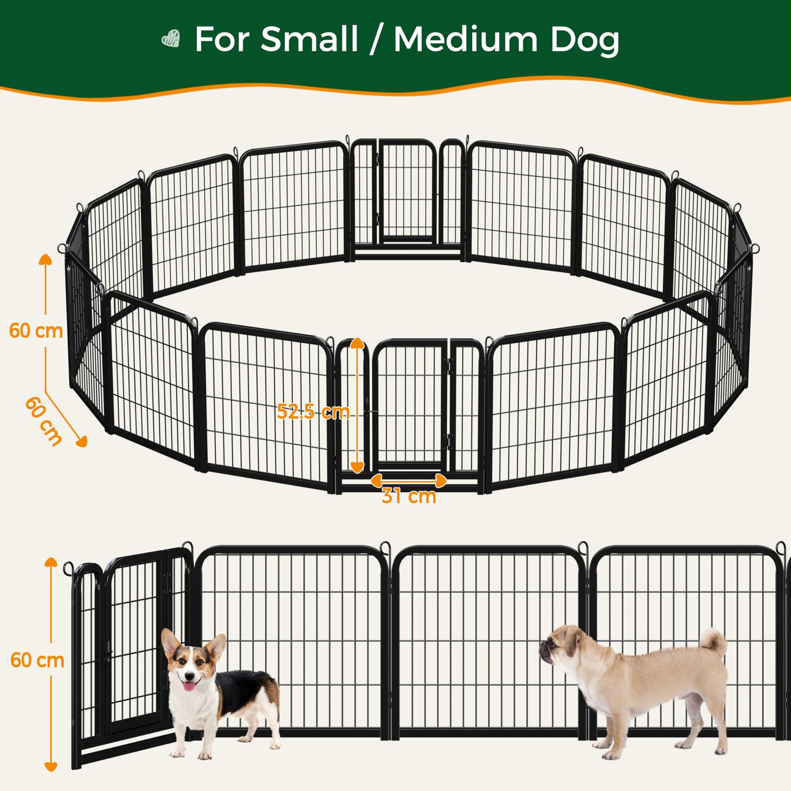 Yaheetech Lightweight Dog Playpen, 8 Panel 80cm Dog Fence Pet Exercise Pen Portable Puppy Play Pen Suitable for RV/Camping