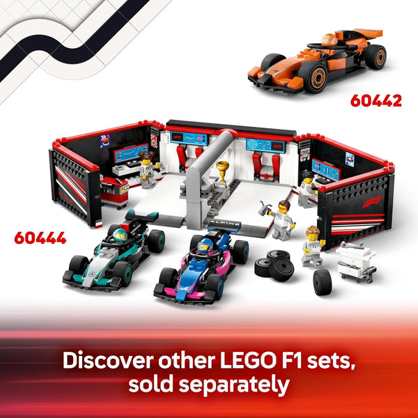 LEGO City F1 Pit Stop & Pit Crew with Ferrari Car Toy - Formula 1 Set incl. a Driver Minifigure, 4 Mechanics, Spare Tyres & Wheel Guns - Building Toys for 6+ Year Old Boys & Girls - 60443