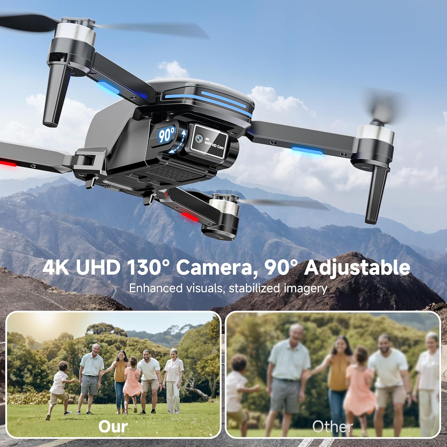 Drone with Camera 4K Professional for Adults Kids, Brushless Motor Mini Foldable RC Quadcopter, Tap Fly, Voice Control, Gesture Photography, Toys Gift for Beginners Boys 8-12