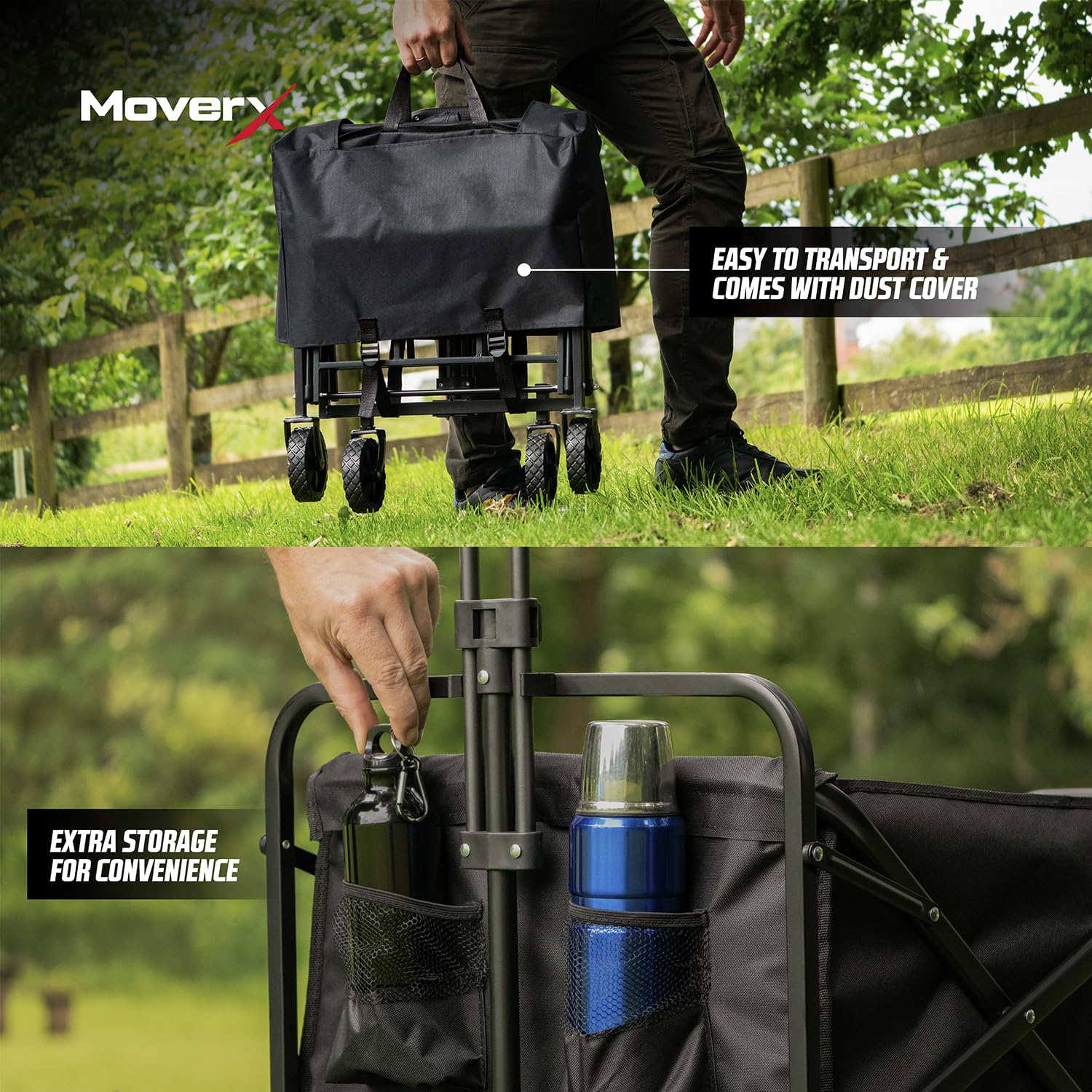 MoverX 70L Festival Trolley on Wheels, Folding Wagon, Portable Camping Cart, Collapsible Foldable Trolly for Beach Outdoor Garden Picnic Shopping