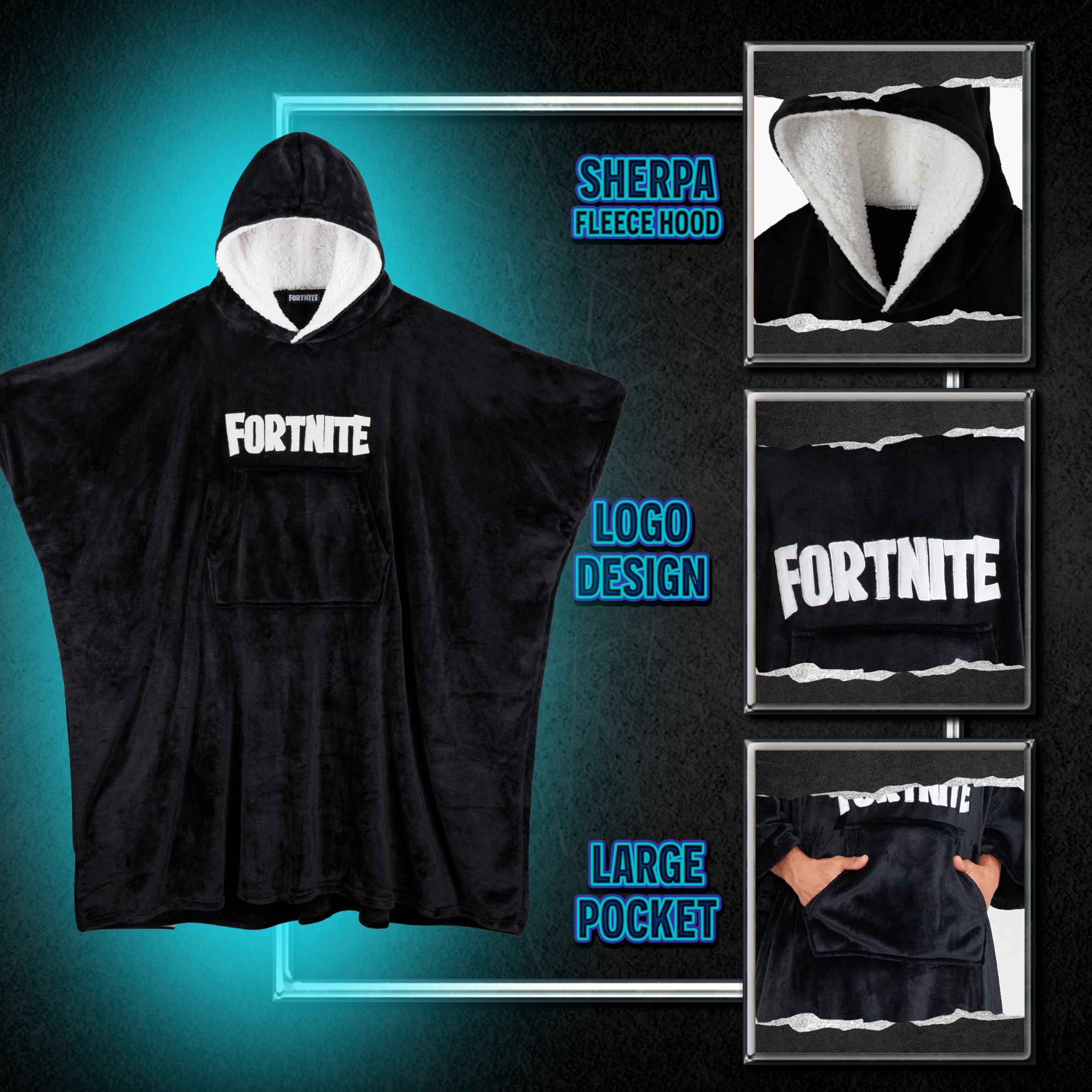 Fortnite Oversized Hoodie Blankets for Boys Fleece Extra Long Warm Wearable Hooded Poncho for Kids and Teens 14+, Gamers Gifts