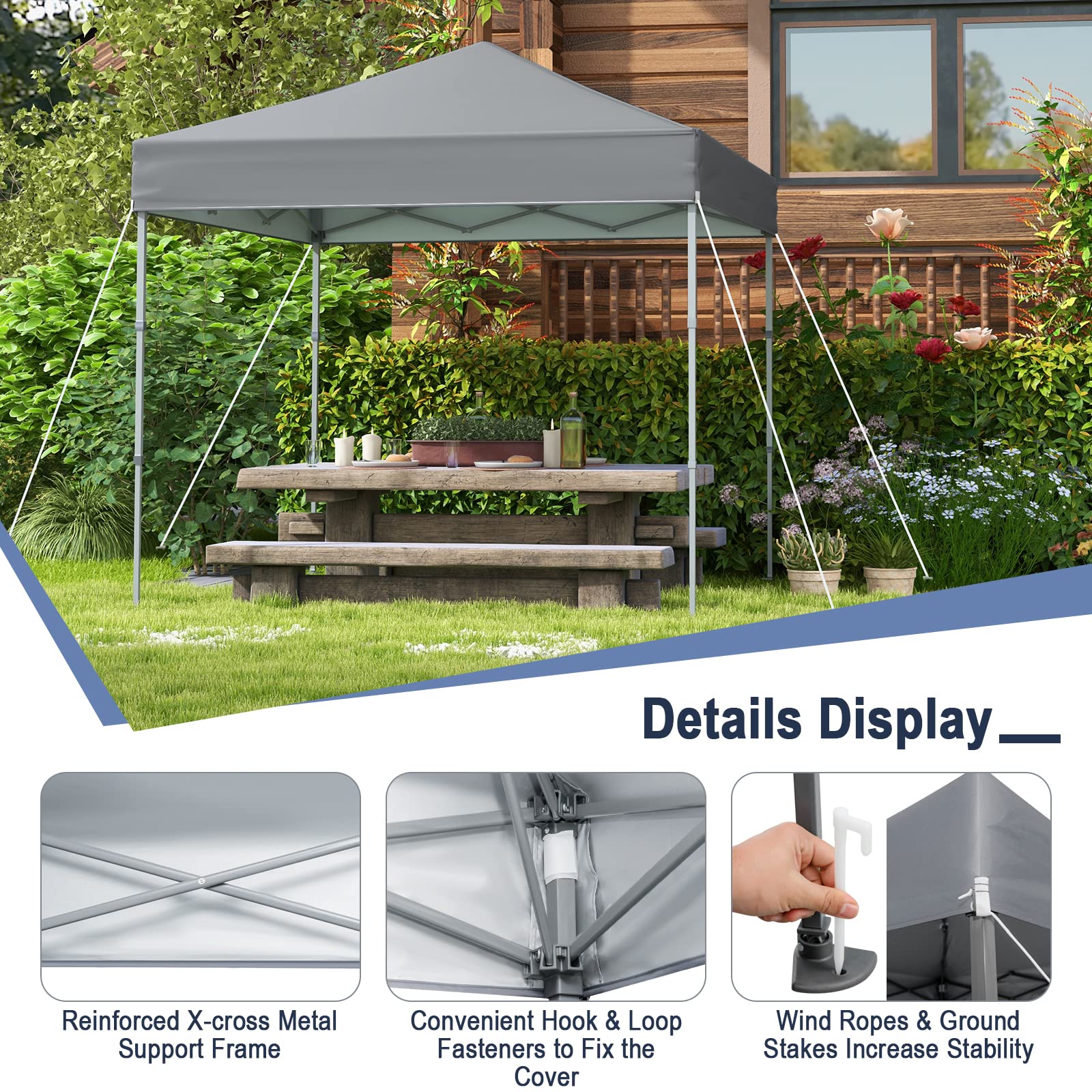 COSTWAY 2m x 2m Pop up Gazebo, 3-Position Height Adjustable Commercial Instant Canopy Tent with Carry Bag, Garden Patio Sun Shelter for Camping BBQ Party (Blue, 198 x 198 x 190-244 cm)