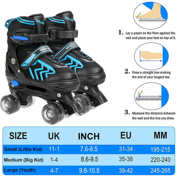 Adjustable Kids Roller Skates with Light Up Wheels, Fun Illuminating for Boys & Girls, Rollerskates for Kids Beginners, Suitable for Indoor & Outdoor