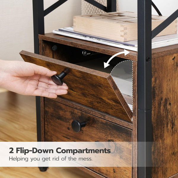 HOOBRO Bedside Table with Charging Station, X-shaped End Table with 2 USB Ports and 2 AC Outlets, Side Table Living Room, Nightstand with 2 Drawers,