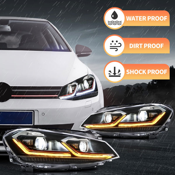 VLAND Headlights for GOLF 7 VII MK7 2012-2017 Front Lamps,with Sequential Indicator,Only Fit for Halogen Version (Sliver Stripe)