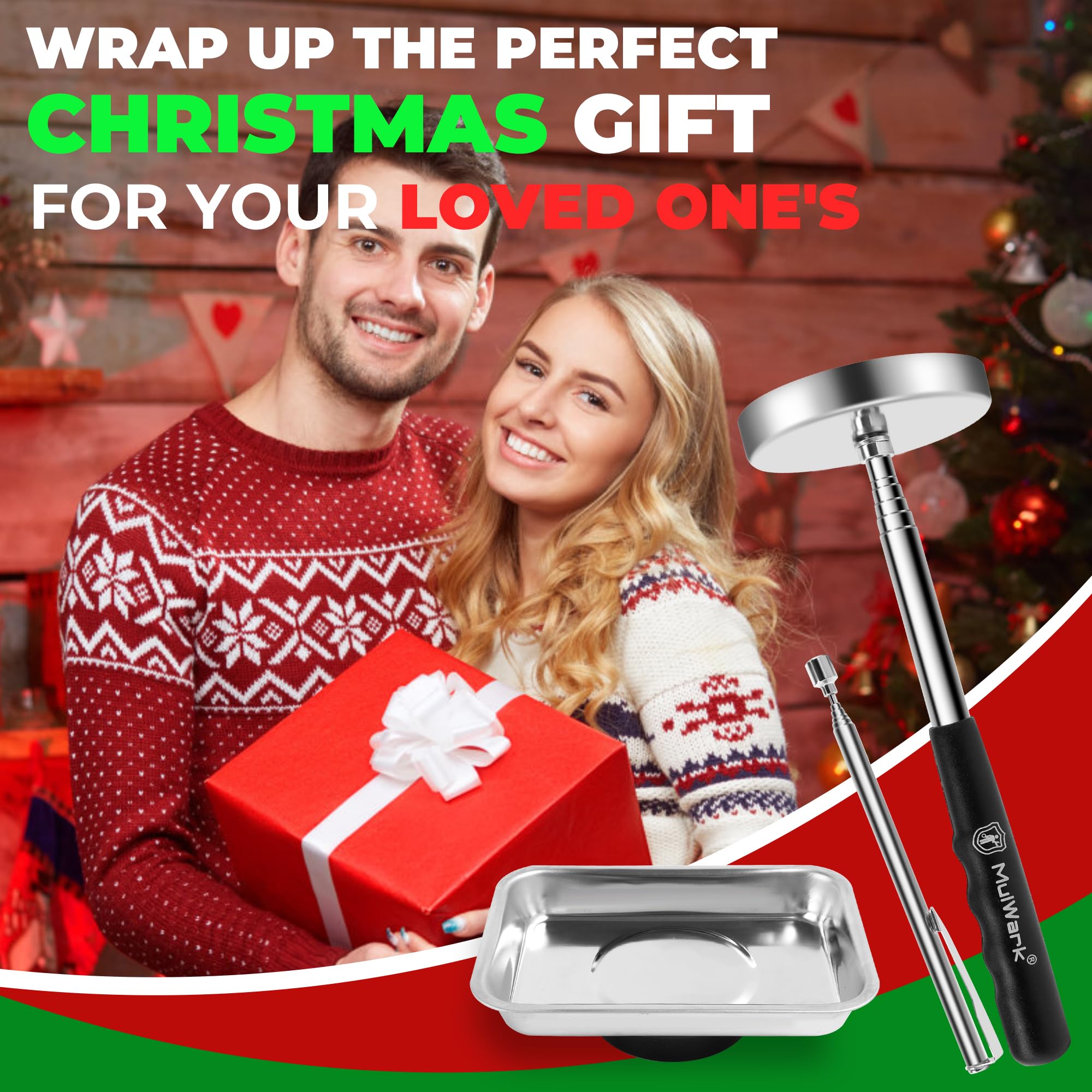 Mulwark Magnetic Sweeper Telescoping Pick-up Tool, 35LB Magnetic Stick, 1lb Magnetic Telescoping Pen, Magnetic Tray. Ideal for Picking up Nails, Screws, and Metal Debris