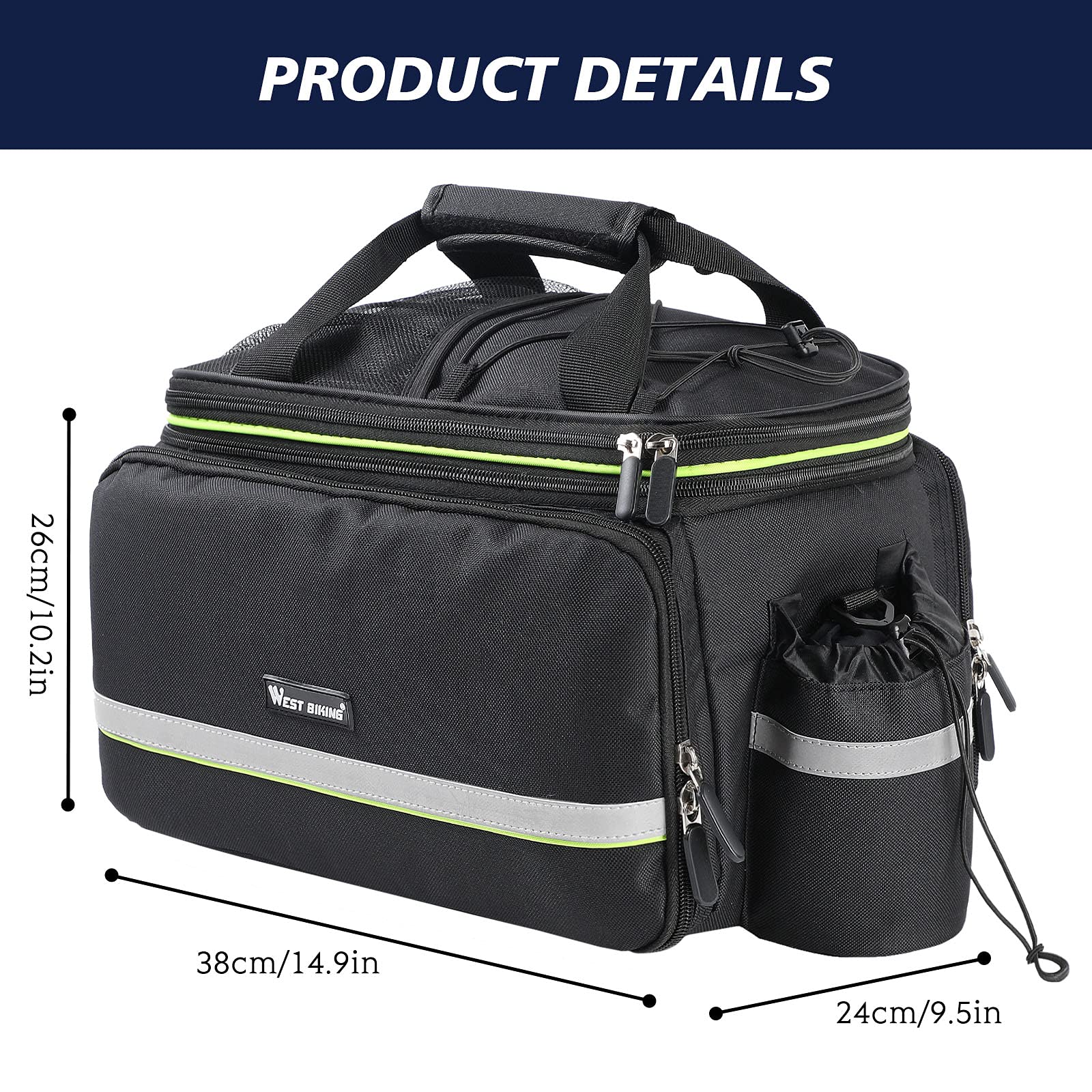 UBORSE Bike Pannier Bag Bike Rear Seat Trunk Bag 35L Waterproof Extended Cycling Storage Bag Pannier Rack for MTB Mountain Bike