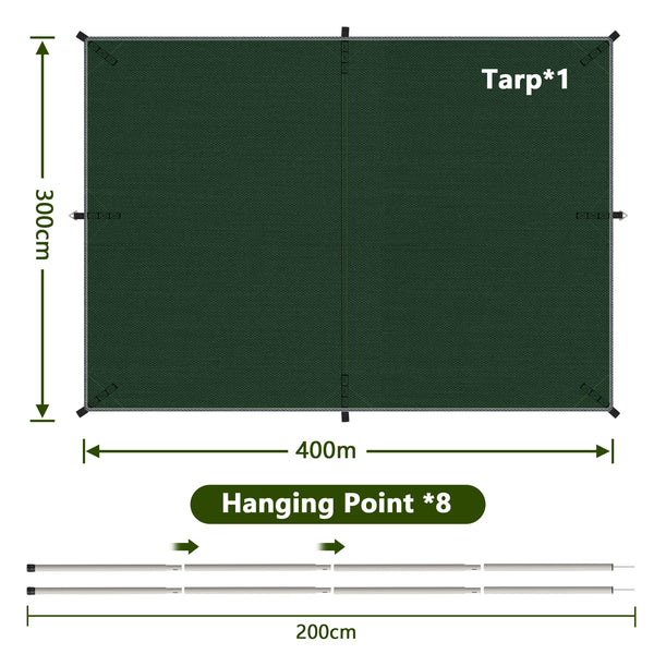 GEEDIAR Hammock Rain Fly Tent Tarp 300 x 300cm - PU3000MM-Anti-UV, Lightweight Waterproof Camping Shelter for Outdoor, Travel, Sunshade, Rain, Hammock - Poles Not Included (Dark Green)