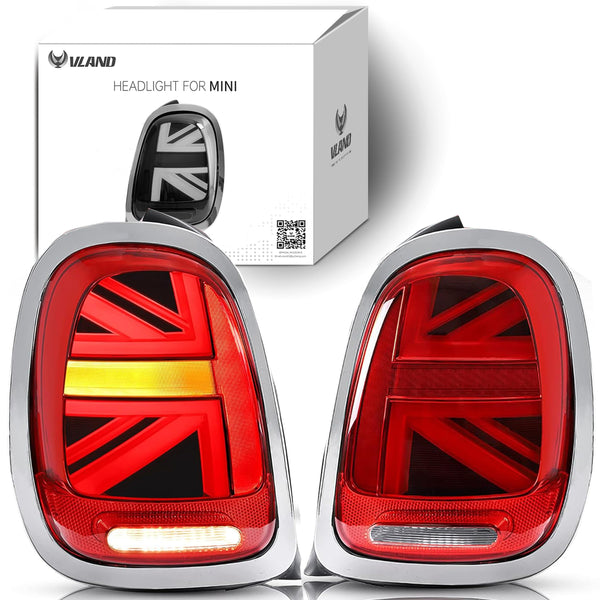 VLAND LED Tail Light Compatible with BMW Mini Cooper F55 F56 F57 2014-2021, Rear Lights with Sequential Turn Signal, Electroplated housing, Red