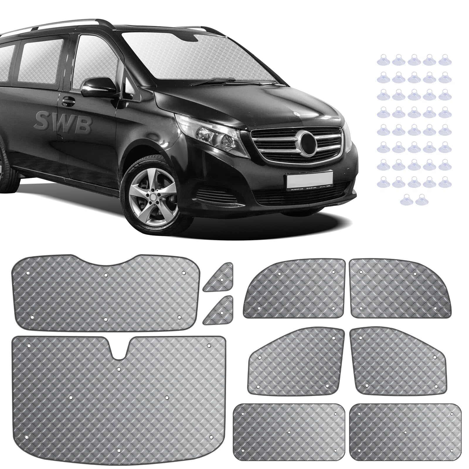 MaxAwe 8Pcs Internal Thermal Blind Set Fits for VW T5/T6 LWB, Luxury Sunshade Wrap Cover Kit, Window Front Screen Cover, Summer Uv Sun Blind & Winter Insulation Cover for VW Campervans & Motorhome