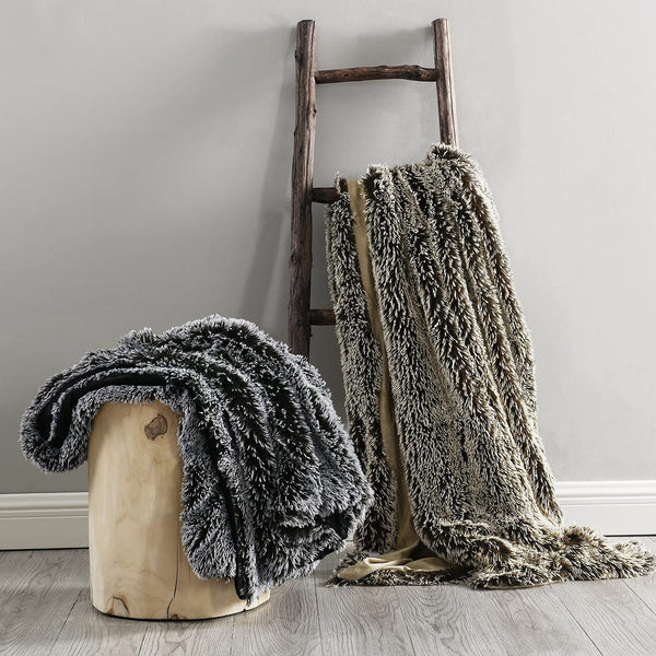 Faux Fur Throw Blanket, Luxury Shaggy Warm Fuzzy Fluffy Elegant Long Hair Washable Decoration Blanket for Sofa Couch and Bed, Grey 152x203cm