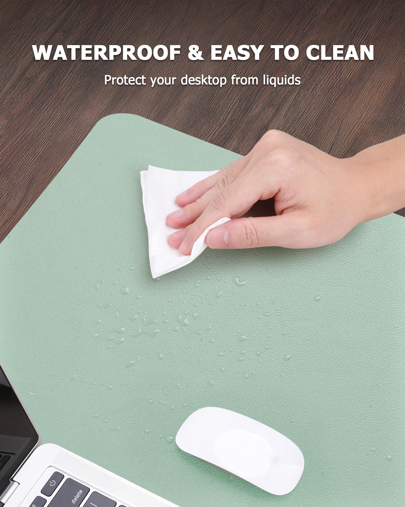 MOLMO Non-Slip Desk Mat, Waterproof Desk Pad Table Protector, Easy Clean Laptop Mat Large Mouse Pad Leather Writing Mat with Suede for Office /Home/Decor (Light Green, 60 x 35 cm)