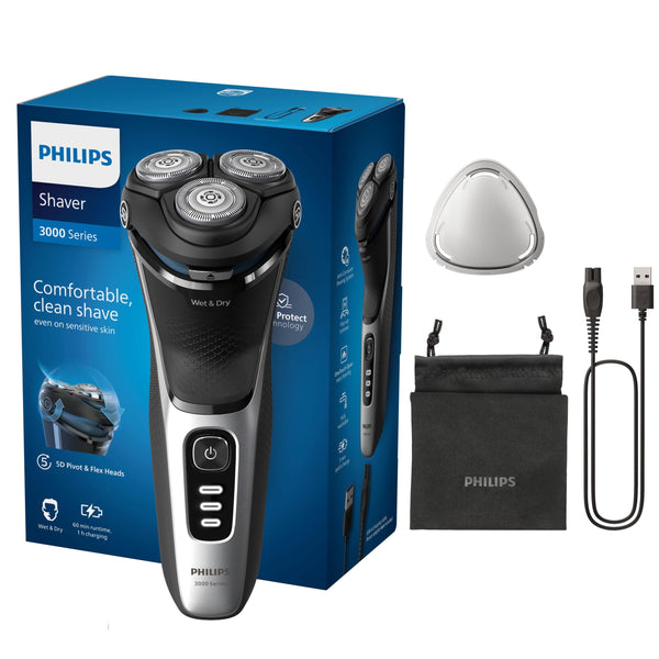 Philips Electric Shaver 3000 Series - Wet & Dry Electric Shaver for Men with SkinProtect Technology in Space Grey, Pop-up Beard Trimmer, Cordless Shaver with Travel Pouch (Model S3241/12)