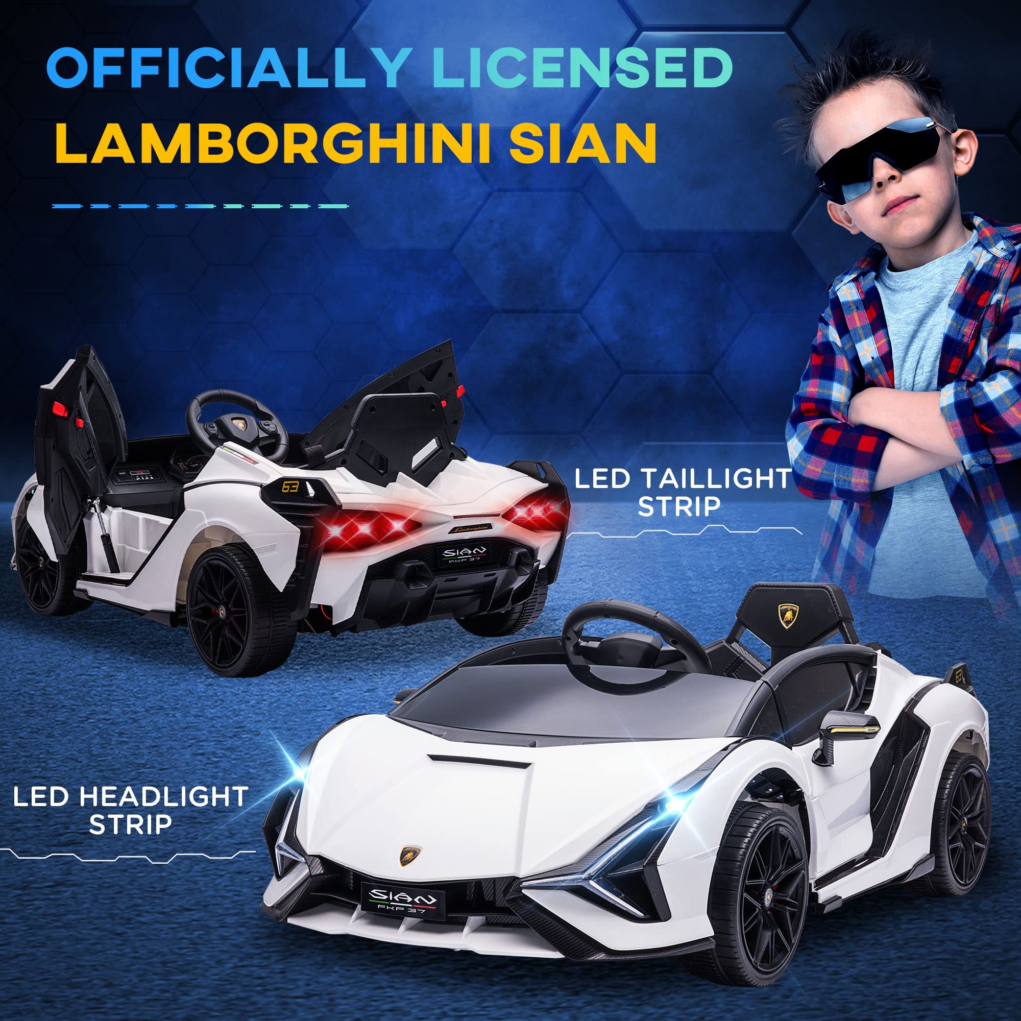 HOMCOM Lamborghini Sian Licensed 12V Kids Electric Ride On Car 2 Motors Toy Car with Remote Control Music Lights MP3 for 3-5 Years Green