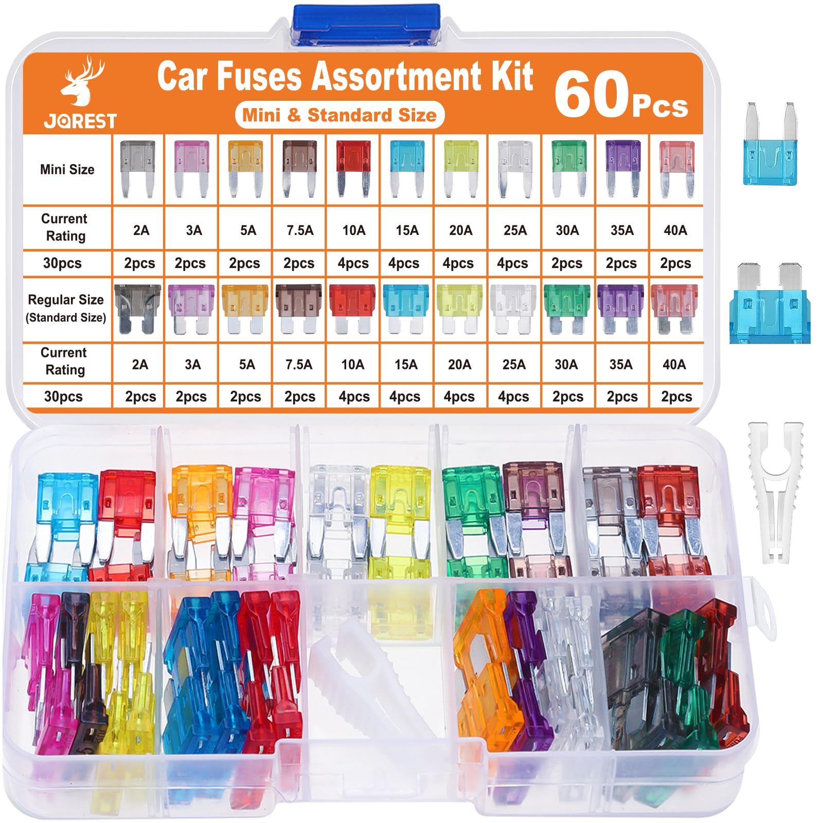JOREST 300Pcs Car Fuses Assorted Kit, 160 Mini Blade Fuses Automotive + 90 Standard Mixed Fuses + 50 Micro Fuse Set + Fuse Puller – for RV Truck Motorcycle(2Amp 3A 5A 7.5A 10A 15A 20A 25A 30A 35A 40A)