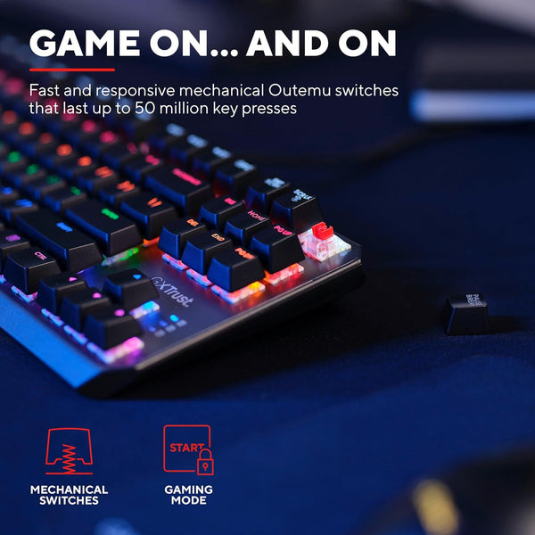 Trust Gaming GXT 834 Callaz TKL Mechanical Gaming Keyboard with UK Layout, Compact Tenkeyless Design (80%), Outemu Switches, Multicolour LED Lighting, USB Mechanical Keyboard for PC, Laptop, Mac